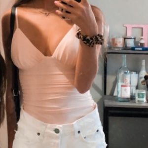 Princess Polly pink ruched bodysuit worn once